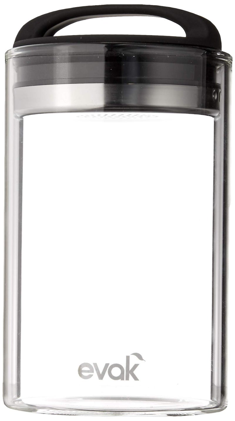 Prepara Evak Fresh Saver Airless Canister, Glass & Stainless, Medium, Soft Touch Black Handle - Image 1